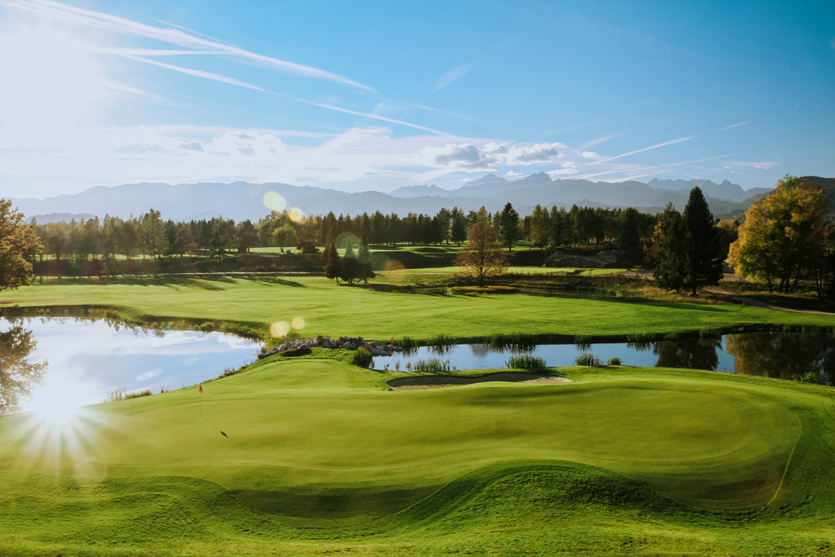 Prekrasen pogled na zeleno travnato jaso, jezero in okoliška drevesa
