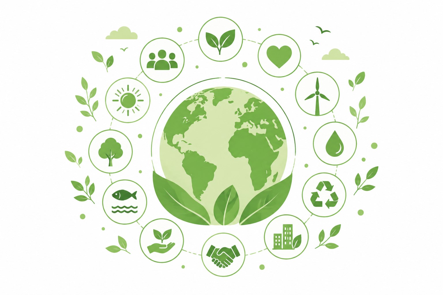Illustration of sustainable development, environmental protection and social responsibility